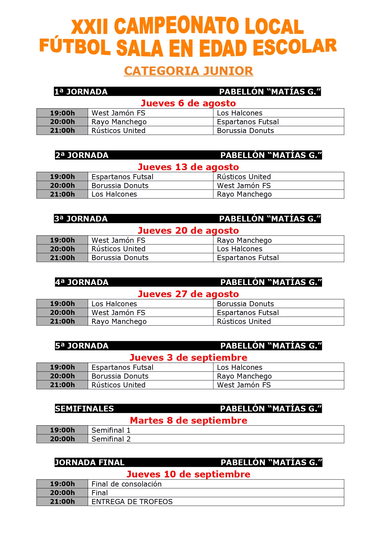 CALENDARIO DE PARTIDOS