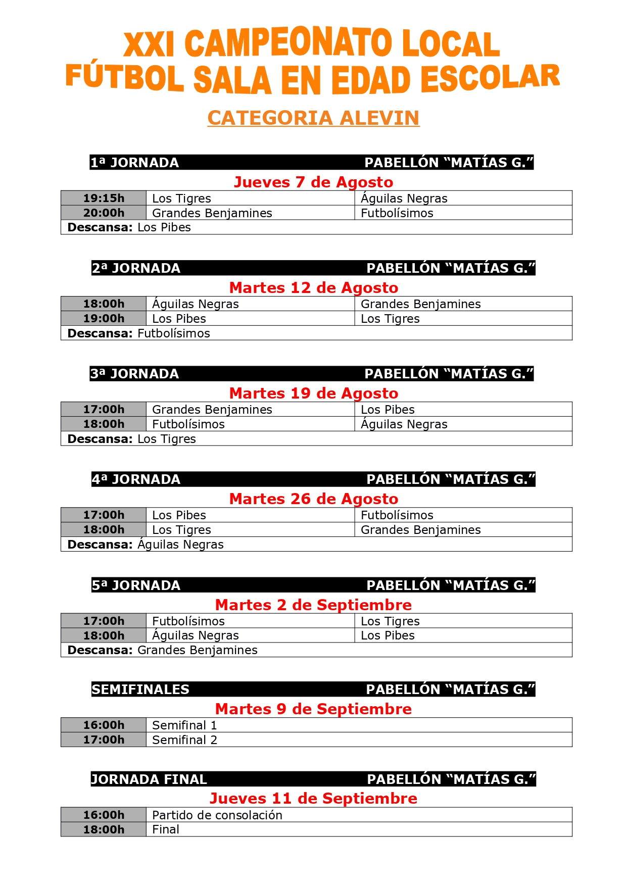 CALENDARIO (CATEGORÍA ALEVÍN)