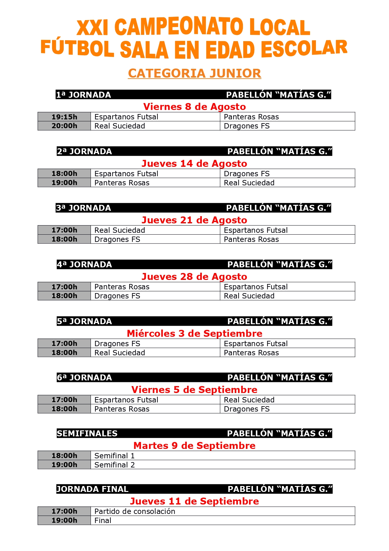 CALENDARIO (CATEGORÍA JUNIOR)