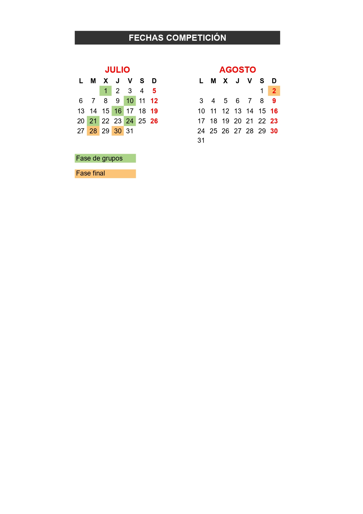 FECHAS COMPETICIÓN