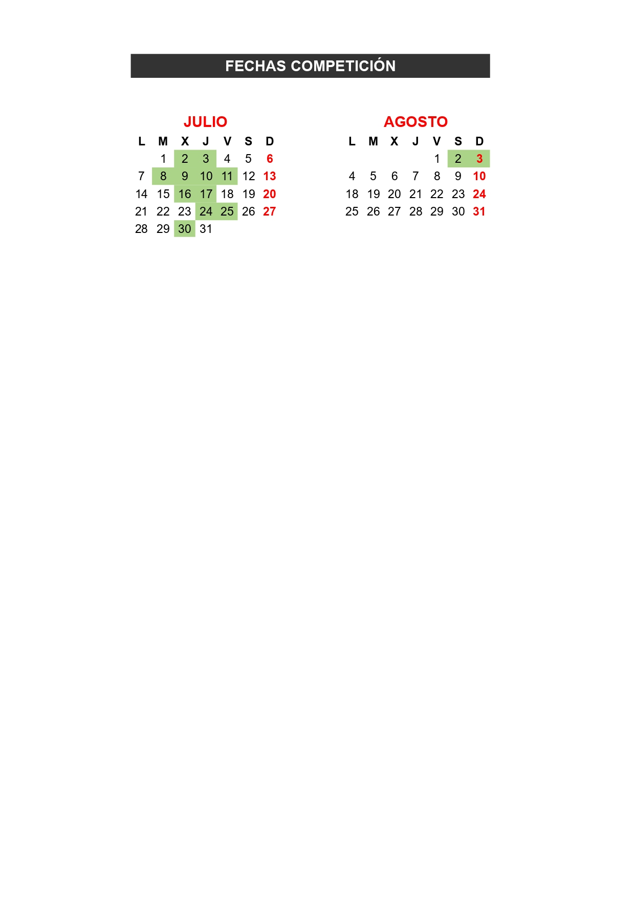 FECHAS COMPETICIÓN