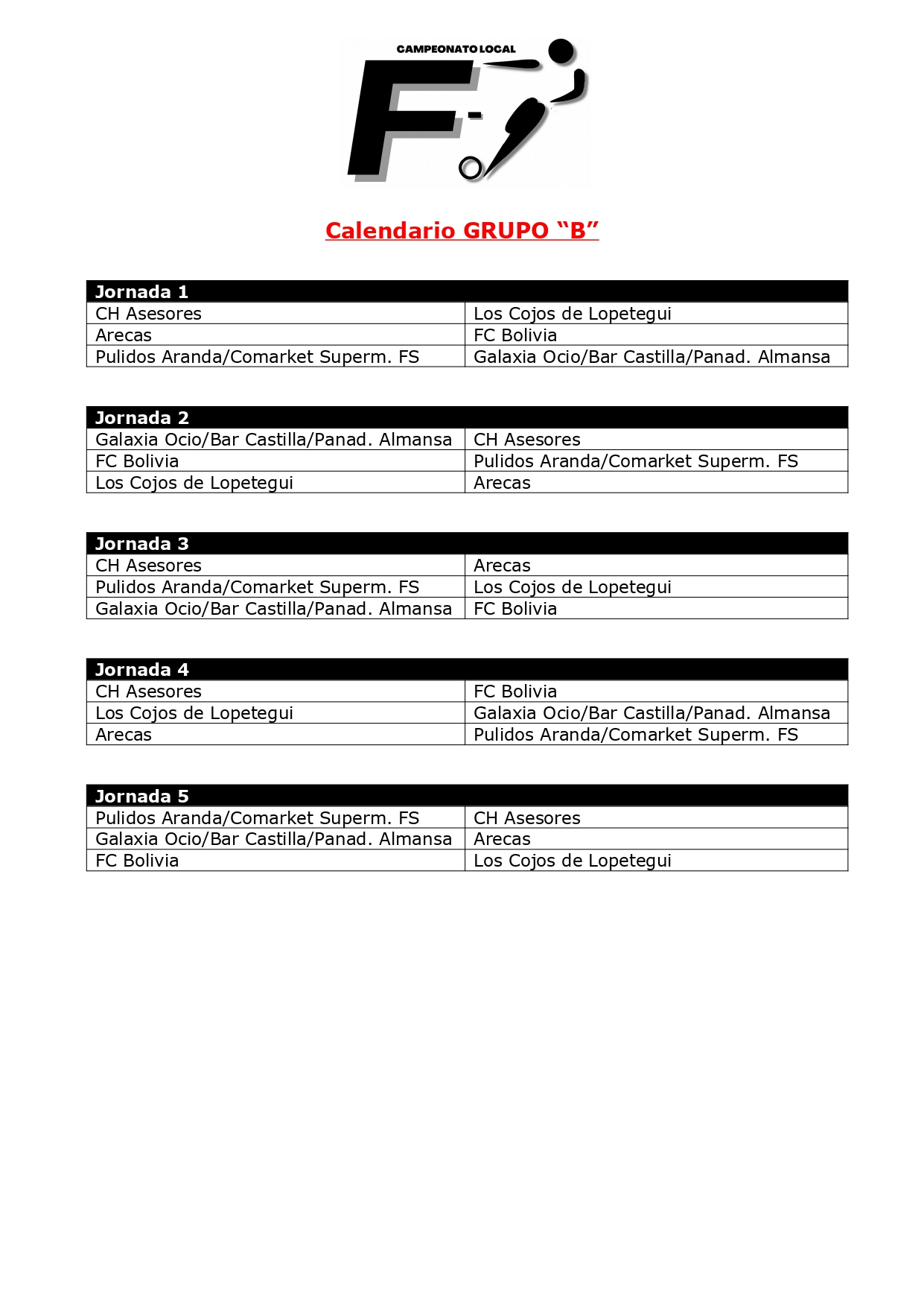 CALENDARIO GRUPO "B"